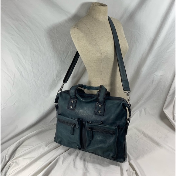 Genuine IVTG distressed blue leather briefcase messenger bag crossbody - Picture 12 of 16